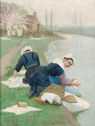 Lionel Walden Women Washing Laundry on a River Bank oil painting reproduction
